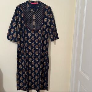 Indian Dress Size XL Extra Large Anubhutee Blue Gold South Asian Asia India